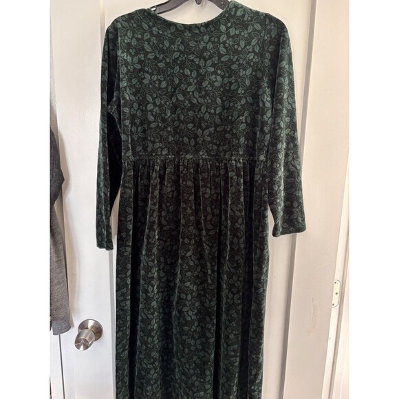 Vtg LL Bean Velour Dress Maxi Holly Print Christmas Cottagecore Whimsigoth L - Picture 4 of 9